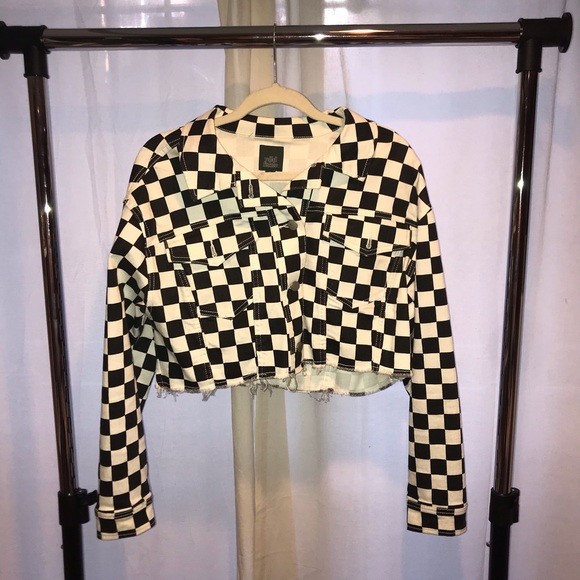 black and white checkered denim jacket